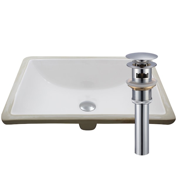 Novatto Rectangular Undermount White Porcelain Sink with Chrome Drain Set NP-U193906CH - main
